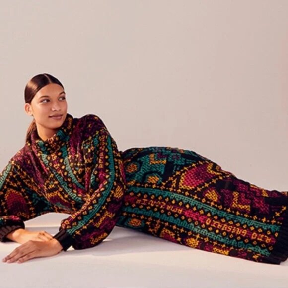 Like New - Farm Rio Geometric/Tribal Print Knit Sweater Dress - Size Small - Picture 2 of 8